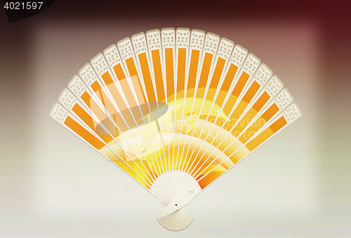 Image of Colorful hand fan. 3D illustration. Vintage style.