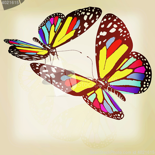 Image of beauty butterflies. 3D illustration. Vintage style.