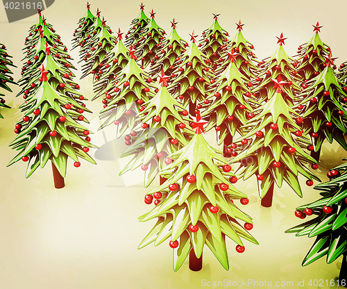 Image of Christmas trees. 3D illustration. Vintage style.