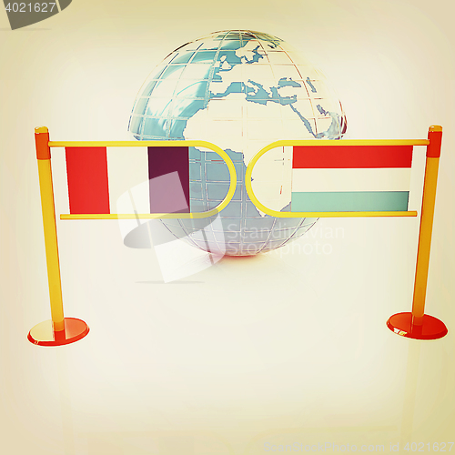 Image of Three-dimensional image of the turnstile and flags of France and