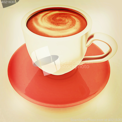 Image of Coffee cup on saucer. 3D illustration. Vintage style.