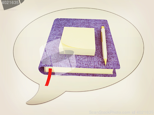 Image of messenger window icon. Pen on notepad. 3D illustration. Vintage 