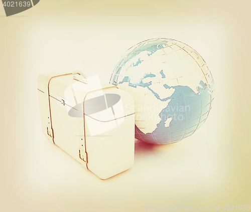 Image of suitcase for travel . 3D illustration. Vintage style.