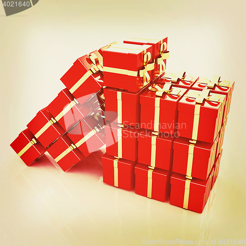 Image of Bright christmas gifts. 3D illustration. Vintage style.