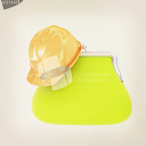 Image of hard hat on purse. 3D illustration. Vintage style.