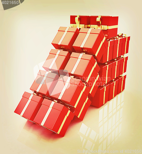 Image of Bright christmas gifts. 3D illustration. Vintage style.