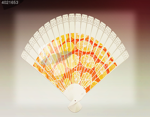 Image of Colorful hand fan. 3D illustration. Vintage style.