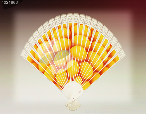 Image of Colorful hand fan. 3D illustration. Vintage style.