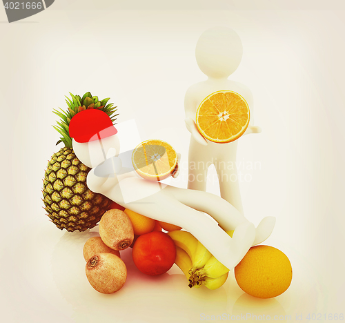 Image of 3d man with citrus . 3D illustration. Vintage style.