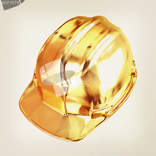 Image of gold hard hat. 3D illustration. Vintage style.