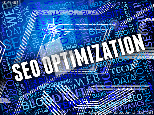 Image of Seo Optimization Shows Search Engines And Internet