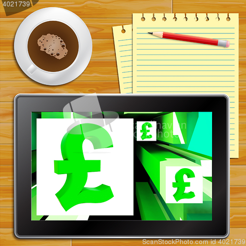 Image of Pound Symbol On Cubes Shows Britain Currency Tablet