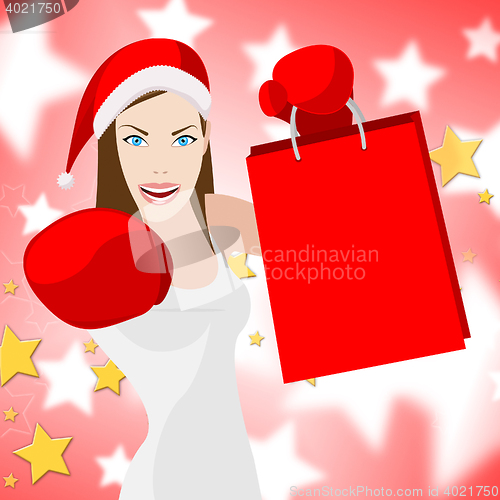 Image of Woman Christmas Shopping Means Retail Sales And Lady