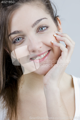 Image of stylish young woman posing in clear background