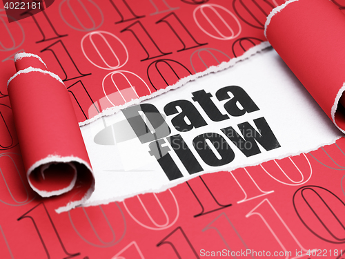 Image of Information concept: black text Data Flow under the piece of  torn paper