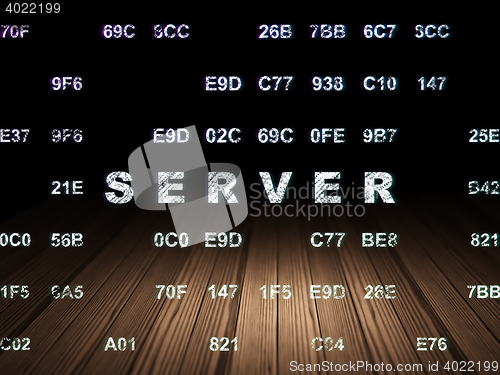 Image of Web design concept: Server in grunge dark room