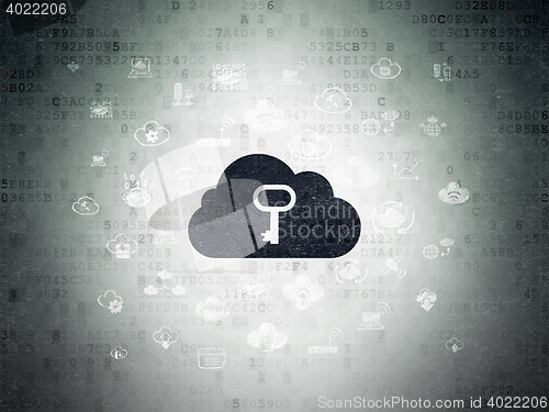 Image of Cloud networking concept: Cloud With Key on Digital Data Paper background