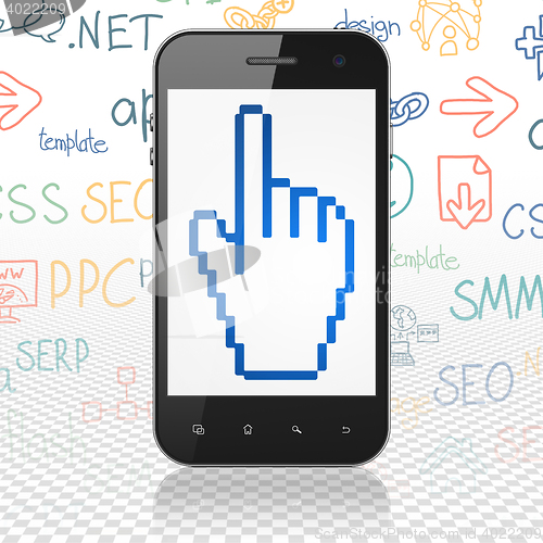 Image of Web design concept: Smartphone with Mouse Cursor on display