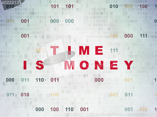 Image of Time concept: Time Is money on Digital Data Paper background