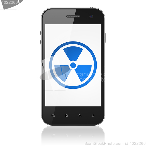 Image of Science concept: Smartphone with Radiation on display