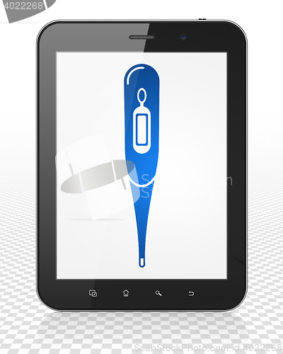 Image of Healthcare concept: Tablet Pc Computer with Thermometer on display