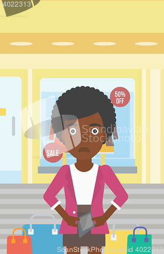 Image of Woman showing epmty wallet vector illustration.