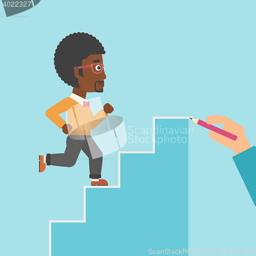 Image of Businessman running upstairs vector illustration.