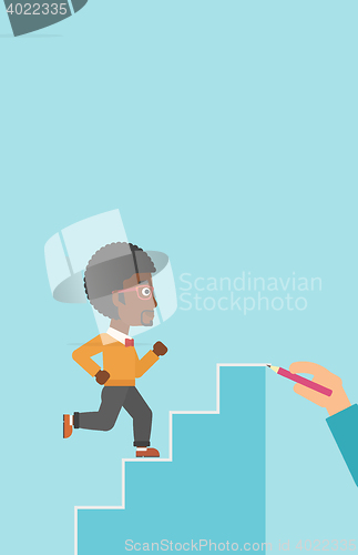 Image of Businessman running upstairs vector illustration.