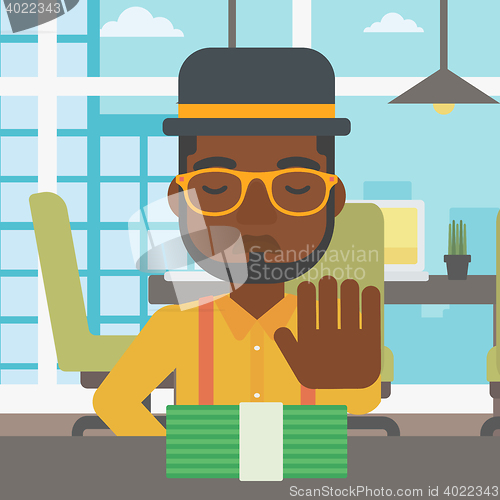 Image of Man refusing bribe vector illustration.