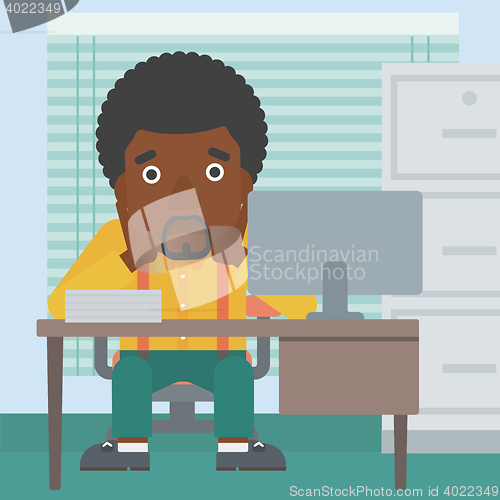 Image of Tired man sitting in office vector illustration.