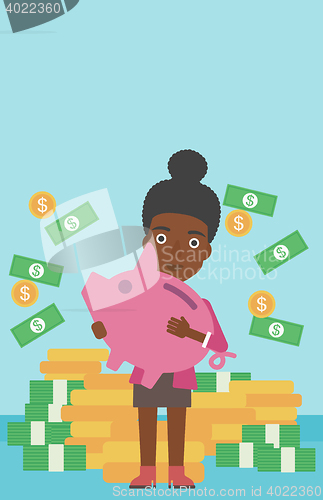 Image of Business woman with piggy bank vector illustration