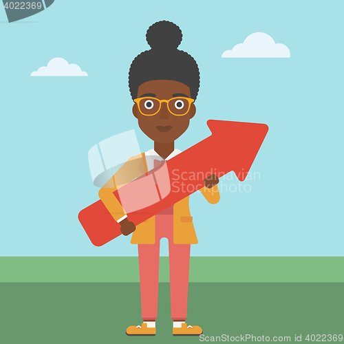 Image of Business woman with arrow up vector illustration.