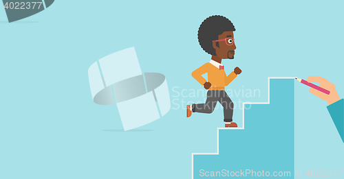 Image of Businessman running upstairs vector illustration.
