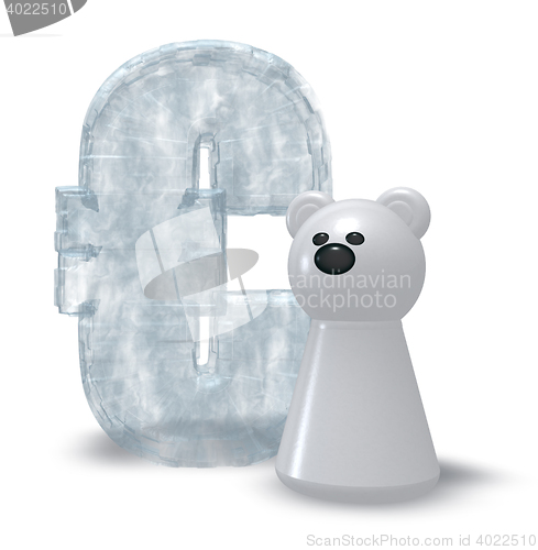 Image of ice euro symbol and white bear pawn - 3d rendering