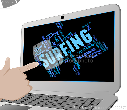 Image of Surfing Word Represents Wordcloud Surfboard And Surfers