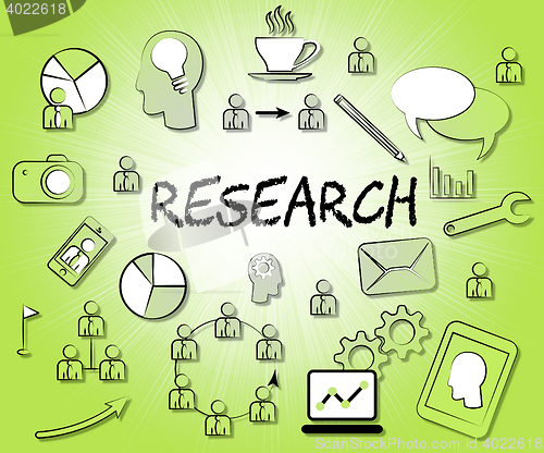 Image of Research Icons Indicates Gathering Data And Analyse