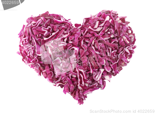 Image of Shredded red cabbage in a heart shape