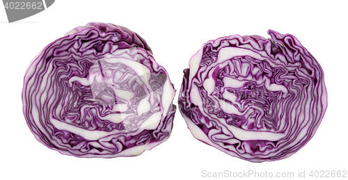Image of Two halves of a red cabbage