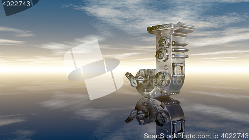 Image of machine letter j under cloudy sky - 3d rendering