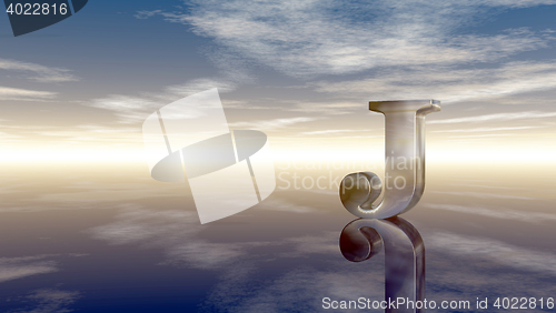 Image of metal uppercase letter j under cloudy sky - 3d rendering