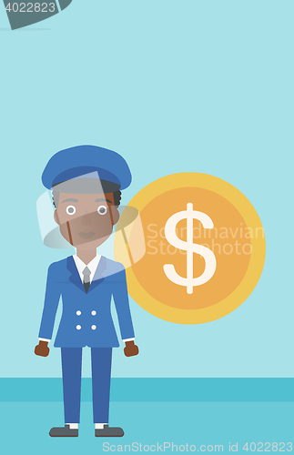 Image of Successful business woman with dollar coin.