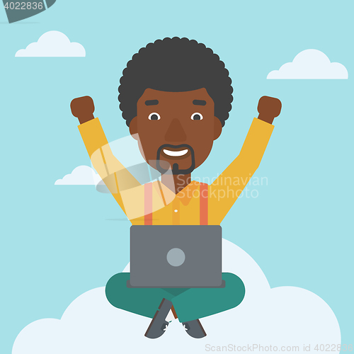 Image of Man on cloud with laptop vector illustration.