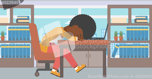 Image of Woman sleeping on workplace.