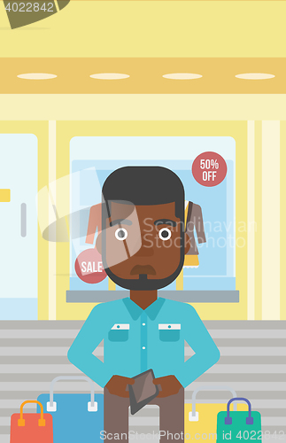 Image of Man showing epmty wallet vector illustration.