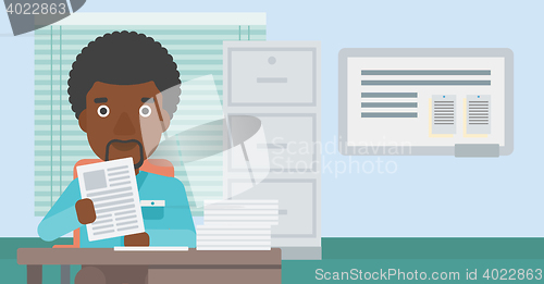 Image of HR manager checking files vector illustration.