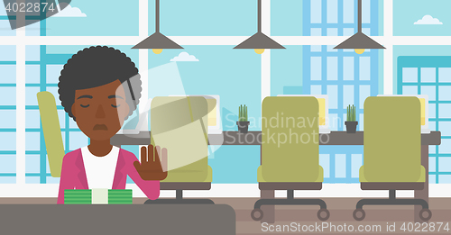 Image of Woman refusing bribe vector illustration.