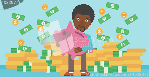 Image of Businessman with piggy bank vector illustration.