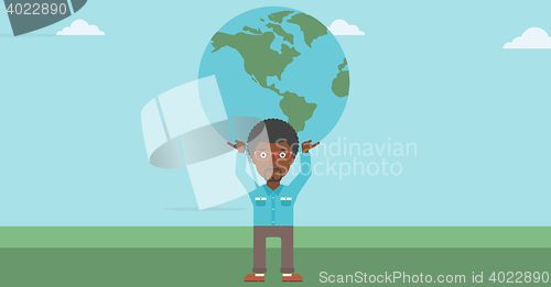 Image of Businessman holding Earth globe.