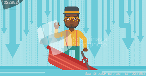 Image of Businessman standing in sinking boat.