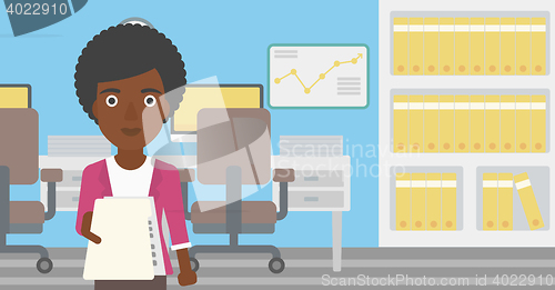 Image of Woman giving resume vector illustration.